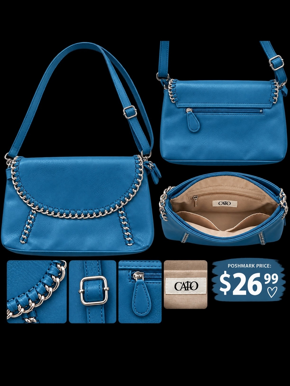 CATO Vibrant Blue Chain-Trim Shoulder Bag